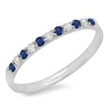 0.20 Carat (ctw) 10k White Gold Round Blue Sapphire & White Diamond Ladies Anniversary Wedding Ring Stackable Band 1/5 CT