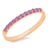 0.20 Carat (ctw) 10k Rose Gold Round Pink Sapphire Ladies Anniversary Wedding Ring Stackable Band 1/5 CT