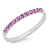 0.20 Carat (ctw) 10k White Gold Round Pink Sapphire Ladies Anniversary Wedding Ring Stackable Band 1/5 CT