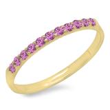 0.20 Carat (ctw) 10k Yellow Gold Round Pink Sapphire Ladies Anniversary Wedding Ring Stackable Band 1/5 CT
