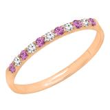 0.20 Carat (ctw) 14k Rose Gold Round Pink Sapphire & White Diamond Ladies Anniversary Wedding Ring Stackable Band 1/5 CT