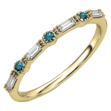 0.25 Carat (ctw) 10K Yellow Gold Round & Baguette Cut Blue & White Diamond Ladies Milgrain Anniversary Wedding Band 1/4 CT