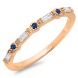 0.15 Carat (ctw) 18K Rose Gold Round & Baguette Cut Blue Sapphire & White Diamond Ladies Milgrain Anniversary Wedding Band