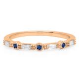 0.15 Carat (ctw) 18K Rose Gold Round & Baguette Cut Blue Sapphire & White Diamond Ladies Milgrain Anniversary Wedding Band