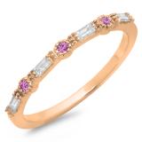 0.25 Carat (ctw) 10K Rose Gold Round & Baguette Cut Pink Sapphire & White Diamond Ladies Milgrain Anniversary Wedding Band 1/4 CT