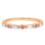 0.25 Carat (ctw) 10K Rose Gold Round & Baguette Cut Pink Sapphire & White Diamond Ladies Milgrain Anniversary Wedding Band 1/4 CT
