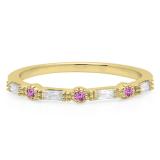 0.25 Carat (ctw) 10K Yellow Gold Round & Baguette Cut Pink Sapphire & White Diamond Ladies Milgrain Anniversary Wedding Band 1/4 CT