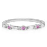 0.25 Carat (ctw) 18K White Gold Round & Baguette Cut Pink Sapphire & White Diamond Ladies Milgrain Anniversary Wedding Band 1/4 CT