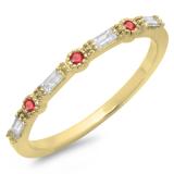 0.25 Carat (ctw) 14K Yellow Gold Round & Baguette Cut Ruby & White Diamond Ladies Milgrain Anniversary Wedding Band 1/4 CT