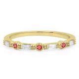 0.25 Carat (ctw) 14K Yellow Gold Round & Baguette Cut Ruby & White Diamond Ladies Milgrain Anniversary Wedding Band 1/4 CT