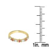 0.25 Carat (ctw) 14K Yellow Gold Round & Baguette Cut Ruby & White Diamond Ladies Milgrain Anniversary Wedding Band 1/4 CT