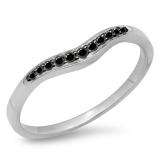 0.11 Carat (ctw) 10K White Gold Round Cut Black Diamond Ladies Anniversary Wedding Stackable Contour Guard Band