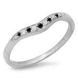 0.11 Carat (ctw) 18K White Gold Round Cut Black & White Diamond Ladies Anniversary Wedding Stackable Contour Guard Band