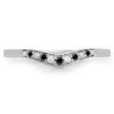 0.11 Carat (ctw) 18K White Gold Round Cut Black & White Diamond Ladies Anniversary Wedding Stackable Contour Guard Band