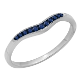 0.11 Carat (ctw) 18K White Gold Round Cut Blue Sapphire Ladies Anniversary Wedding Stackable Contour Guard Band