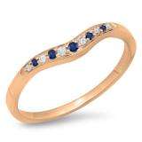 0.11 Carat (ctw) 14K Rose Gold Round Cut Blue Sapphire & White Diamond Ladies Anniversary Wedding Stackable Contour Guard Band