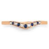 0.11 Carat (ctw) 14K Rose Gold Round Cut Blue Sapphire & White Diamond Ladies Anniversary Wedding Stackable Contour Guard Band