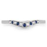 0.11 Carat (ctw) 14K White Gold Round Cut Blue Sapphire & White Diamond Ladies Anniversary Wedding Stackable Contour Guard Band