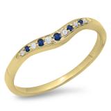 0.11 Carat (ctw) 14K Yellow Gold Round Cut Blue Sapphire & White Diamond Ladies Anniversary Wedding Stackable Contour Guard Band