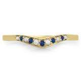 0.11 Carat (ctw) 14K Yellow Gold Round Cut Blue Sapphire & White Diamond Ladies Anniversary Wedding Stackable Contour Guard Band