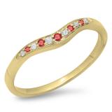 0.11 Carat (ctw) 10K Yellow Gold Round Cut Ruby & White Diamond Ladies Anniversary Wedding Stackable Contour Guard Band