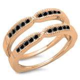 0.35 Carat (ctw) 10K Rose Gold Round Cut Black Diamond Ladies Milgrain Anniversary Wedding Band Guard Double Ring 1/3 CT