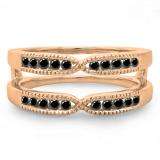 0.35 Carat (ctw) 14K Rose Gold Round Cut Black Diamond Ladies Milgrain Anniversary Wedding Band Guard Double Ring 1/3 CT