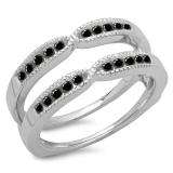 0.35 Carat (ctw) 14K White Gold Round Cut Black Diamond Ladies Milgrain Anniversary Wedding Band Guard Double Ring 1/3 CT