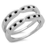 0.35 Carat (ctw) 10K White Gold Round Cut Black & White Diamond Ladies Milgrain Anniversary Wedding Band Guard Double Ring 1/3 CT