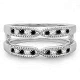 0.35 Carat (ctw) 10K White Gold Round Cut Black & White Diamond Ladies Milgrain Anniversary Wedding Band Guard Double Ring 1/3 CT