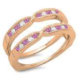 0.35 Carat (ctw) 10K Rose Gold Round Cut Pink Sapphire & White Diamond Ladies Milgrain Anniversary Wedding Band Guard Double Ring 1/3 CT