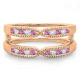 0.35 Carat (ctw) 10K Rose Gold Round Cut Pink Sapphire & White Diamond Ladies Milgrain Anniversary Wedding Band Guard Double Ring 1/3 CT