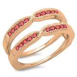 0.35 Carat (ctw) 10K Rose Gold Round Cut Ruby Ladies Milgrain Anniversary Wedding Band Guard Double Ring 1/3 CT
