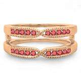 0.35 Carat (ctw) 10K Rose Gold Round Cut Ruby Ladies Milgrain Anniversary Wedding Band Guard Double Ring 1/3 CT