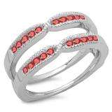 0.35 Carat (ctw) 10K White Gold Round Cut Ruby Ladies Milgrain Anniversary Wedding Band Guard Double Ring 1/3 CT