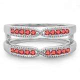 0.35 Carat (ctw) 10K White Gold Round Cut Ruby Ladies Milgrain Anniversary Wedding Band Guard Double Ring 1/3 CT