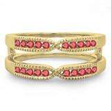 0.35 Carat (ctw) 14K Yellow Gold Round Cut Ruby Ladies Milgrain Anniversary Wedding Band Guard Double Ring 1/3 CT