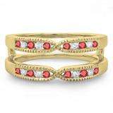 0.35 Carat (ctw) 10K Yellow Gold Round Cut Ruby & White Diamond Ladies Milgrain Anniversary Wedding Band Guard Double Ring 1/3 CT