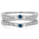 0.50 Carat (ctw) 10K White Gold Round Cut Blue & White Diamond Ladies Anniversary Wedding Band Enhancer Guard Double Ring 1/2 CT
