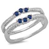 0.50 Carat (ctw) 14K White Gold Round Cut Blue Sapphire & White Diamond Ladies Anniversary Wedding Band Enhancer Guard Double Ring 1/2 CT