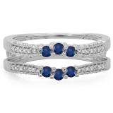 0.50 Carat (ctw) 14K White Gold Round Cut Blue Sapphire & White Diamond Ladies Anniversary Wedding Band Enhancer Guard Double Ring 1/2 CT