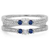 0.50 Carat (ctw) 14K White Gold Round Cut Blue Sapphire & White Diamond Ladies Anniversary Wedding Band Enhancer Guard Double Ring 1/2 CT
