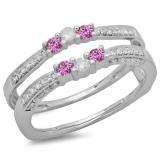 0.50 Carat (ctw) 10K White Gold Round Cut Pink Sapphire & White Diamond Ladies Anniversary Wedding Band Enhancer Guard Double Ring 1/2 CT
