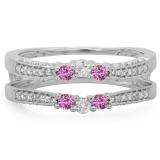 0.50 Carat (ctw) 10K White Gold Round Cut Pink Sapphire & White Diamond Ladies Anniversary Wedding Band Enhancer Guard Double Ring 1/2 CT