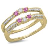 0.50 Carat (ctw) 14K Yellow Gold Round Cut Pink Sapphire & White Diamond Ladies Anniversary Wedding Band Enhancer Guard Double Ring 1/2 CT