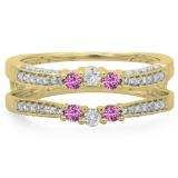 0.50 Carat (ctw) 14K Yellow Gold Round Cut Pink Sapphire & White Diamond Ladies Anniversary Wedding Band Enhancer Guard Double Ring 1/2 CT