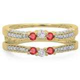 0.50 Carat (ctw) 14K Yellow Gold Round Cut Ruby & White Diamond Ladies Anniversary Wedding Band Enhancer Guard Double Ring 1/2 CT