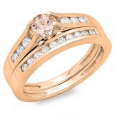 0.75 Carat (ctw) 10K Rose Gold Round Morganite & White Diamond Ladies Bridal Engagement Ring Matching Band Set 3/4 CT