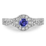 0.90 Carat (ctw) 10K White Gold Round Tanzanite & White Diamond Ladies Swirl Split Shank Bridal Halo Engagement Ring