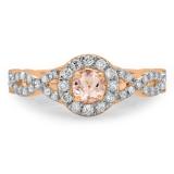 0.90 Carat (ctw) 10K Rose Gold Round Morganite & White Diamond Ladies Swirl Split Shank Bridal Halo Engagement Ring